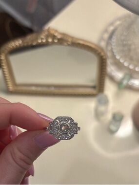 Elegant Deco Sterling Silver with Diamond Cut Gems - Size 7